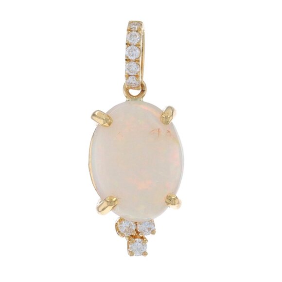 Yellow Gold Opal & Diamond Pendant - 14k Oval Cabochon 2.03ctw